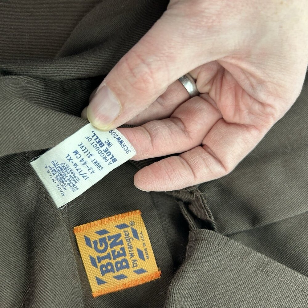 Vintage Big Ben Wrangler Shirt Mens XL Brown Work  Short Sleeve 90s - Picture 9 of 9